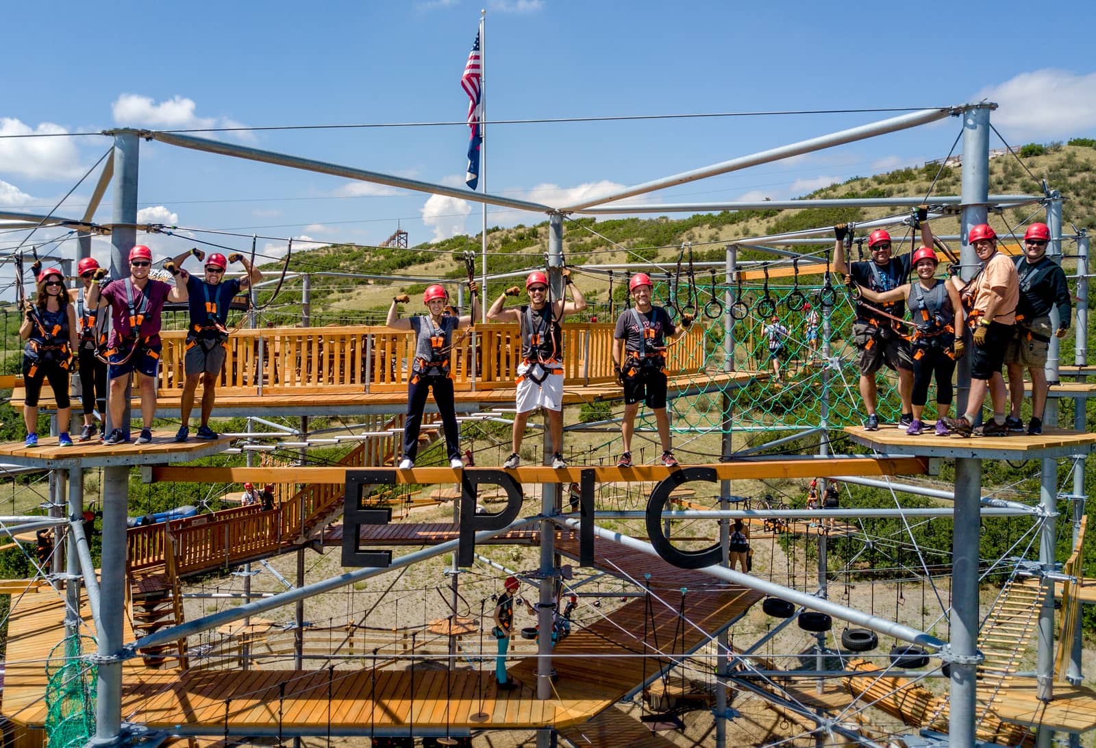 Group celebrating on Epic Sky Trek